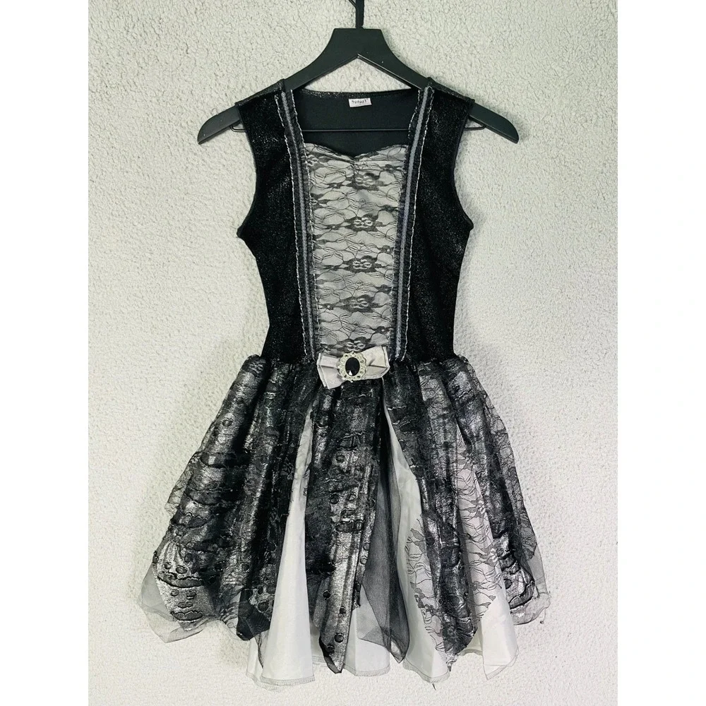 Spirit‎ Halloween Dress Girls Large Black Silver Lace Costume Party Witch - Picture 3 of 12